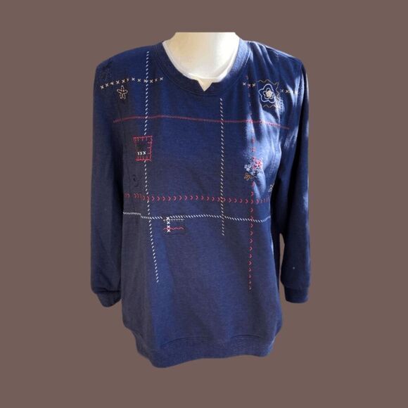Koret Sweaters - VTG Koret City Blues Women's Long Sleeve Geometric Embroidered Blue Sweater Size